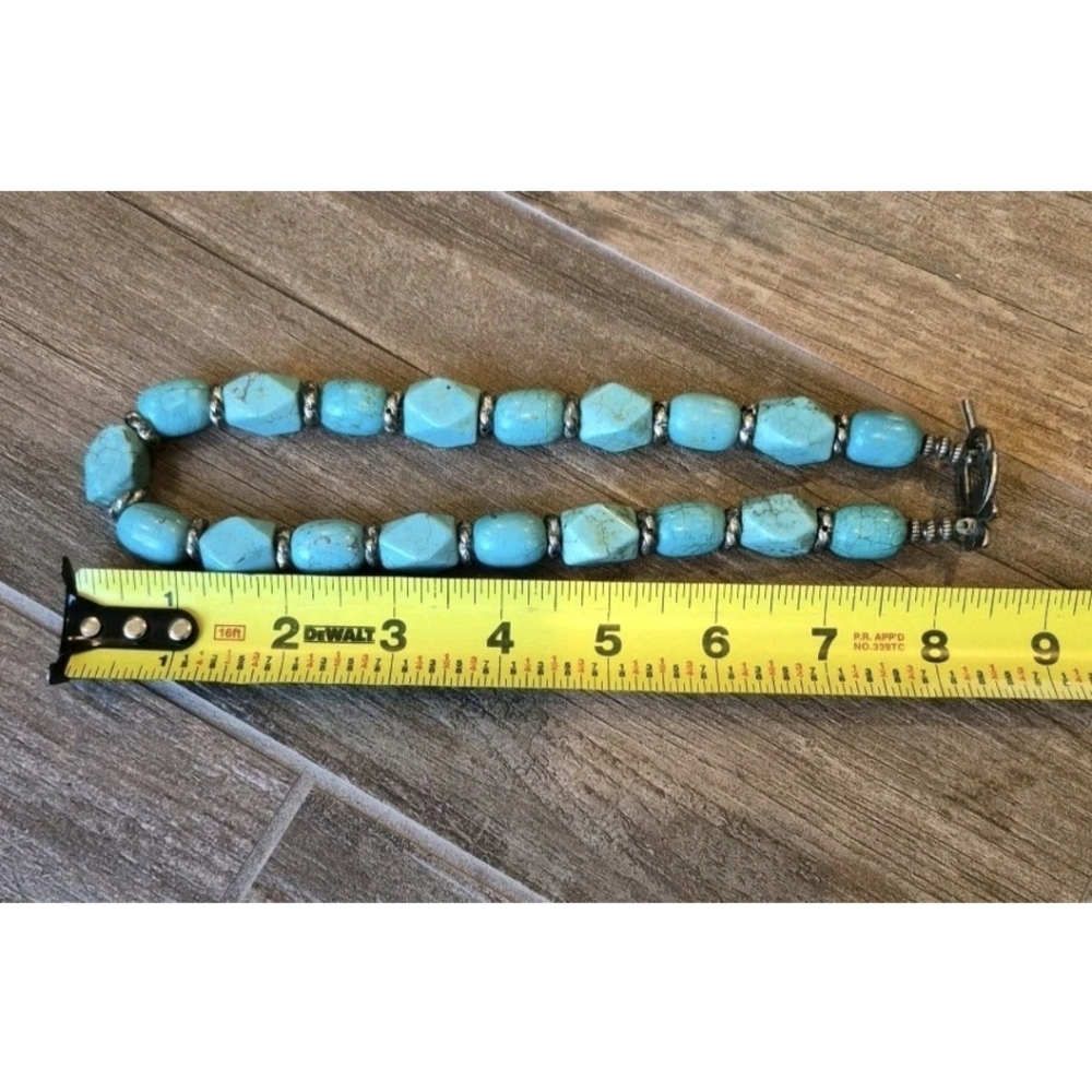 Vtg Chunky Turquoise Nugget Necklace Non-magnetic Silver Tone Spacers - Picture 10 of 10
